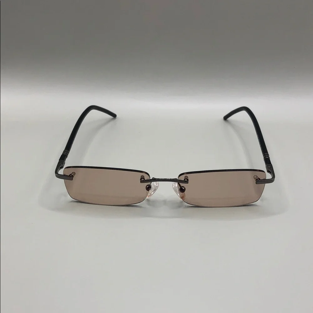 YesGlasses YesLook Black Metal Rectangle Rimless Tinted Sleek Sunglasses Mast